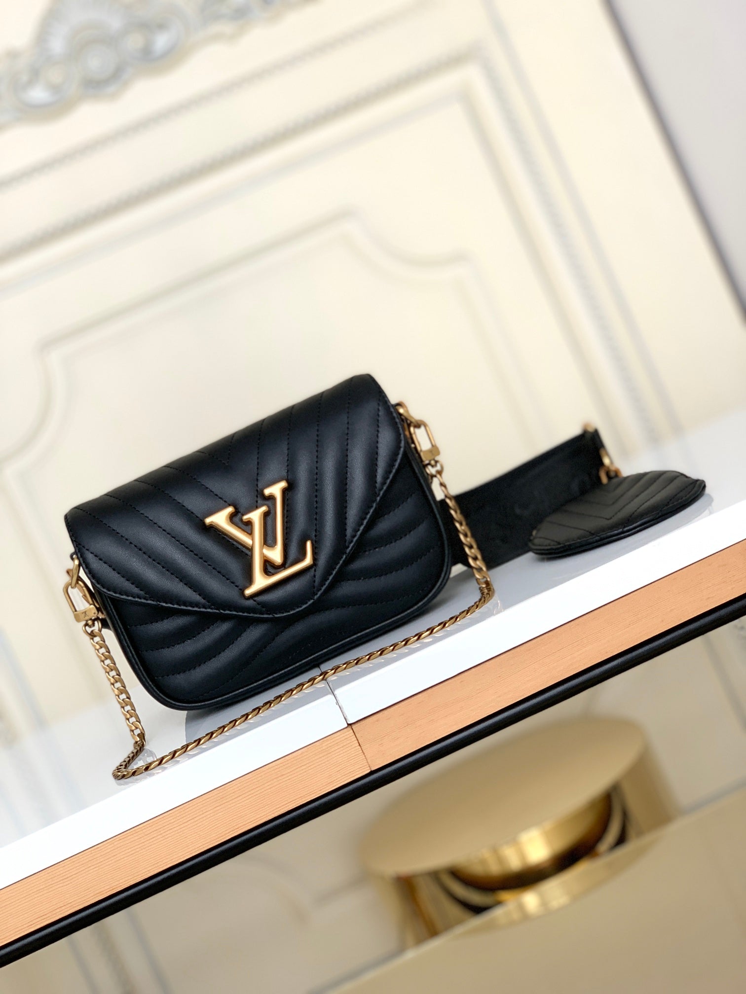 Louis Vuitton New Wave Multi Pochette Black Quilted Leather Crossbody Bag