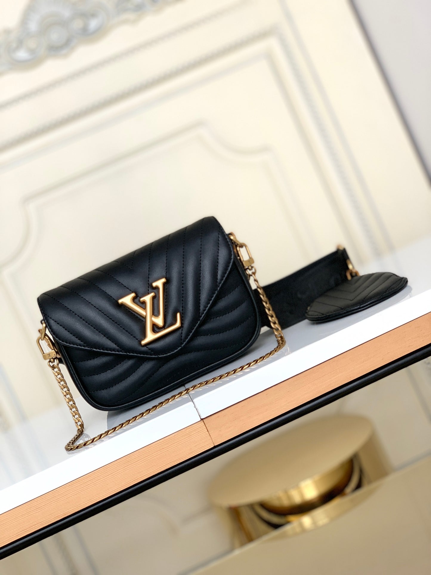 Louis Vuitton New Wave Multi Pochette Black Quilted Leather Crossbody Bag