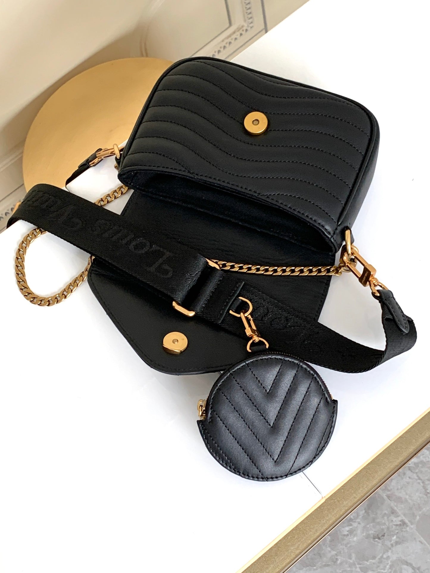 Louis Vuitton New Wave Multi Pochette Black Quilted Leather Crossbody Bag