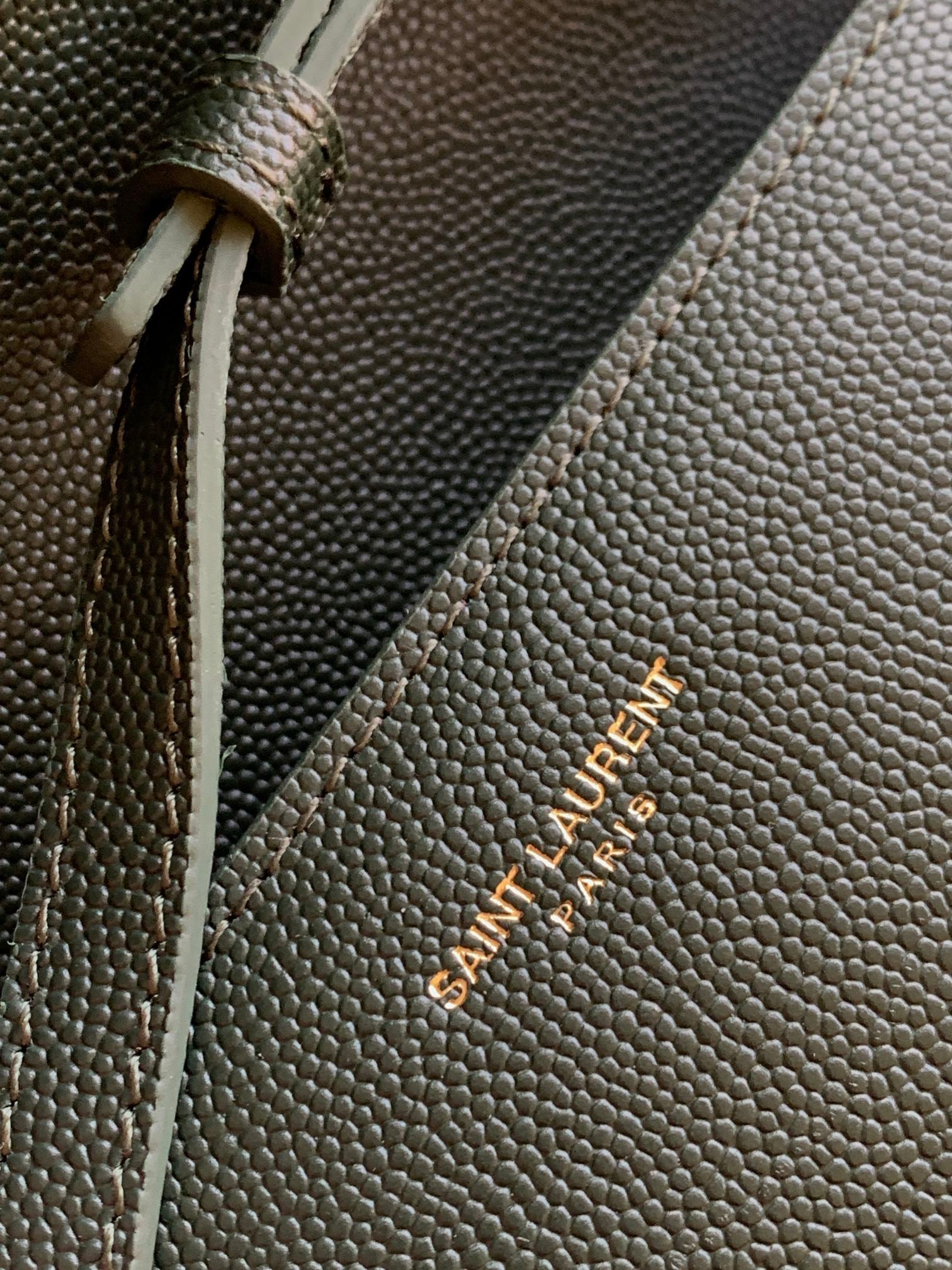 Saint Laurent Cassandra Top Handle Bag in Dark Green Grain de Poudre Embossed Leather - Gold Hardware