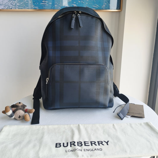 Burberry Charcoal Check Rocco Backpack - Navy/Black Designer Bag