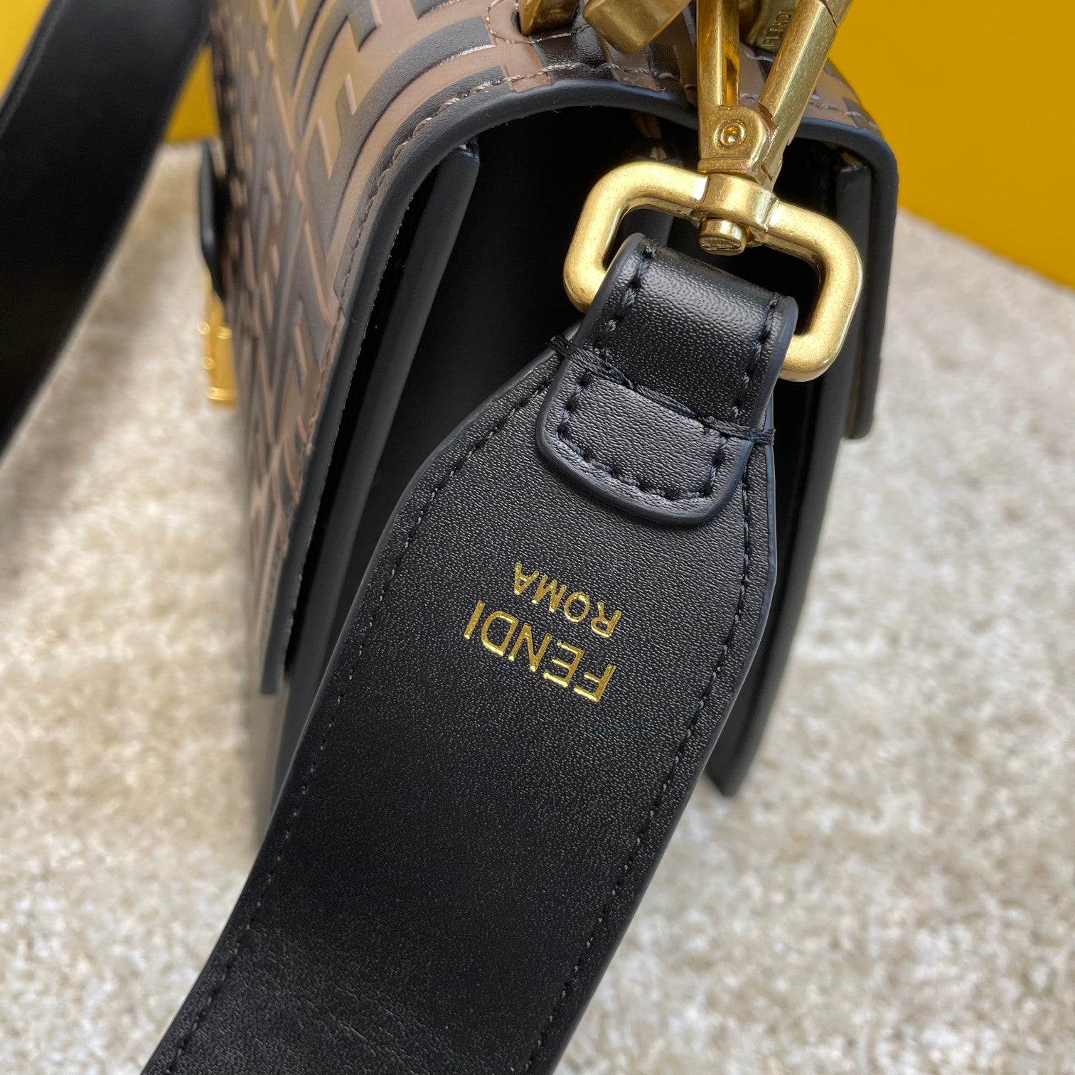 Fendi Kan I Shoulder Bag FF Logo Black Leather Handbag