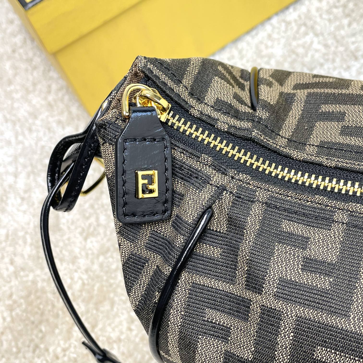 Fendi Small By The Way Boston Bag - Brown FF Monogram Canvas with Black Leather Trim
