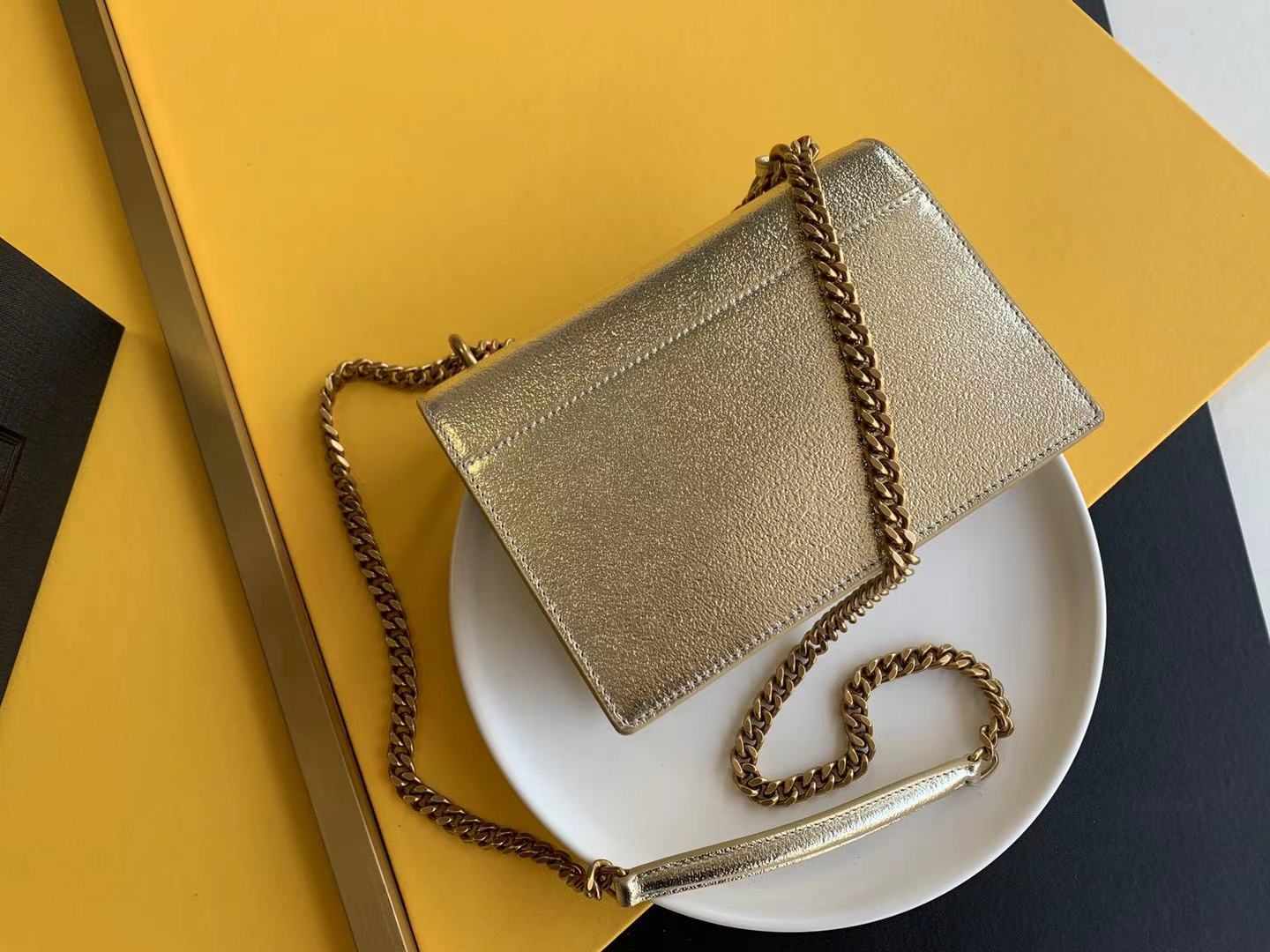 Saint Laurent YSL Kate Medium Glitter Gold Chain Crossbody Bag