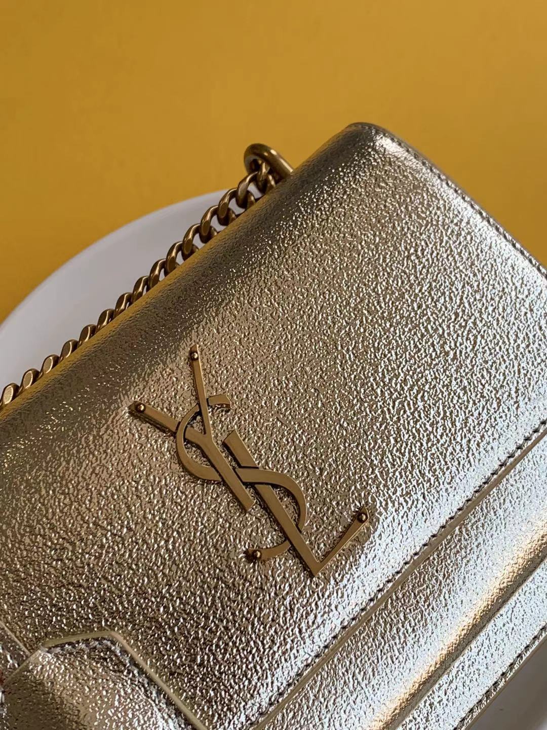 Saint Laurent YSL Kate Medium Glitter Gold Chain Crossbody Bag