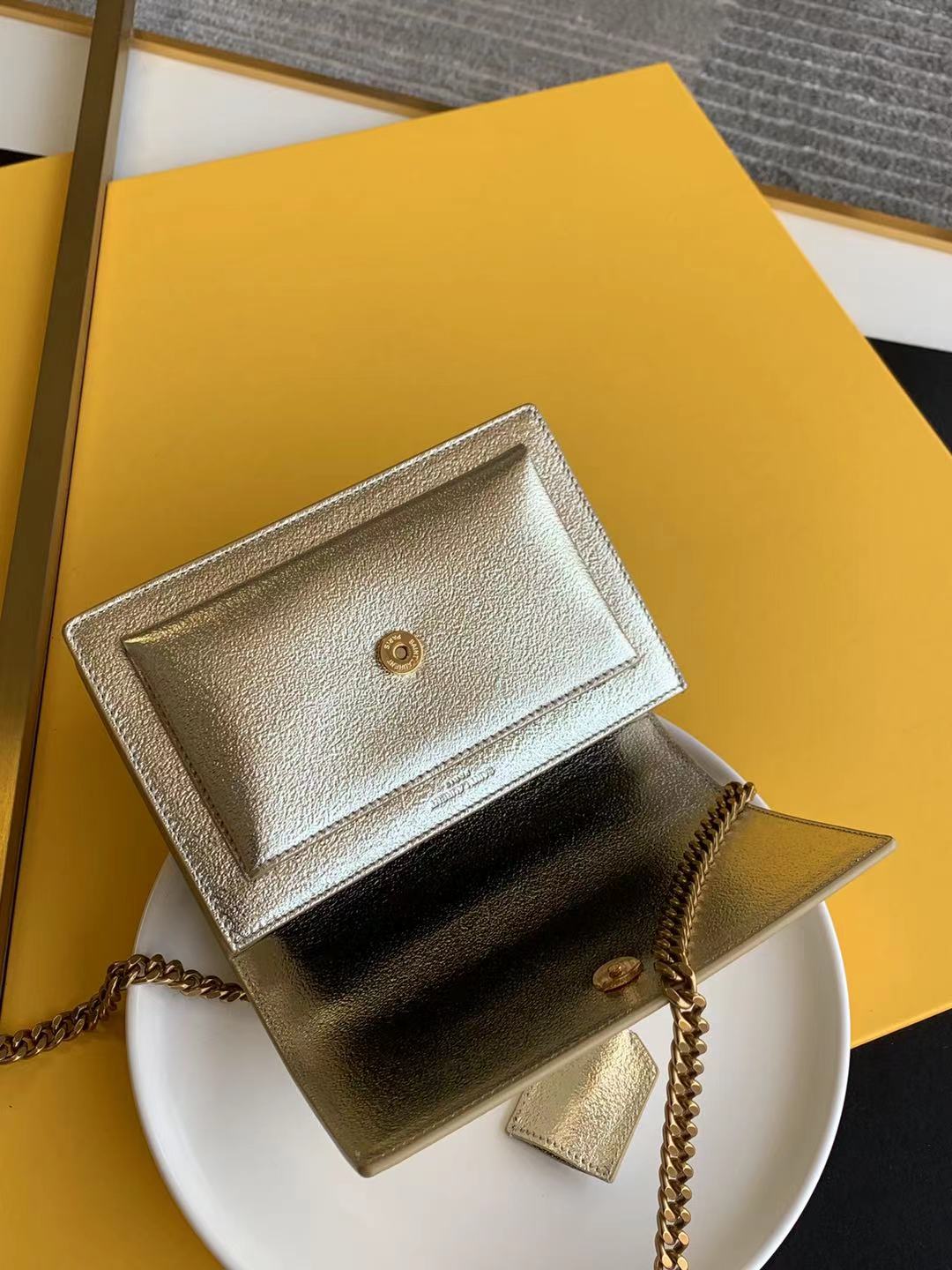 Saint Laurent YSL Kate Medium Glitter Gold Chain Crossbody Bag