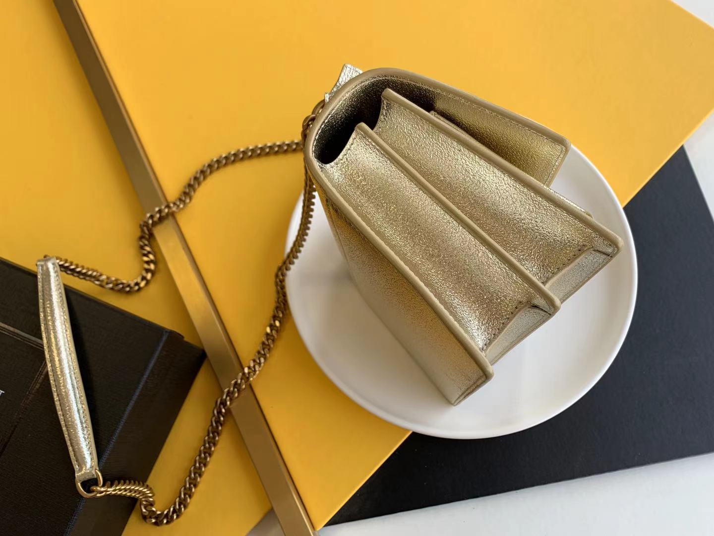 Saint Laurent YSL Kate Medium Glitter Gold Chain Crossbody Bag