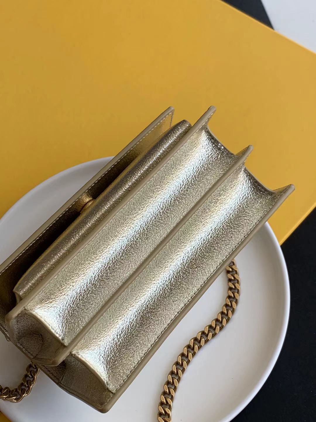 Saint Laurent YSL Kate Medium Glitter Gold Chain Crossbody Bag