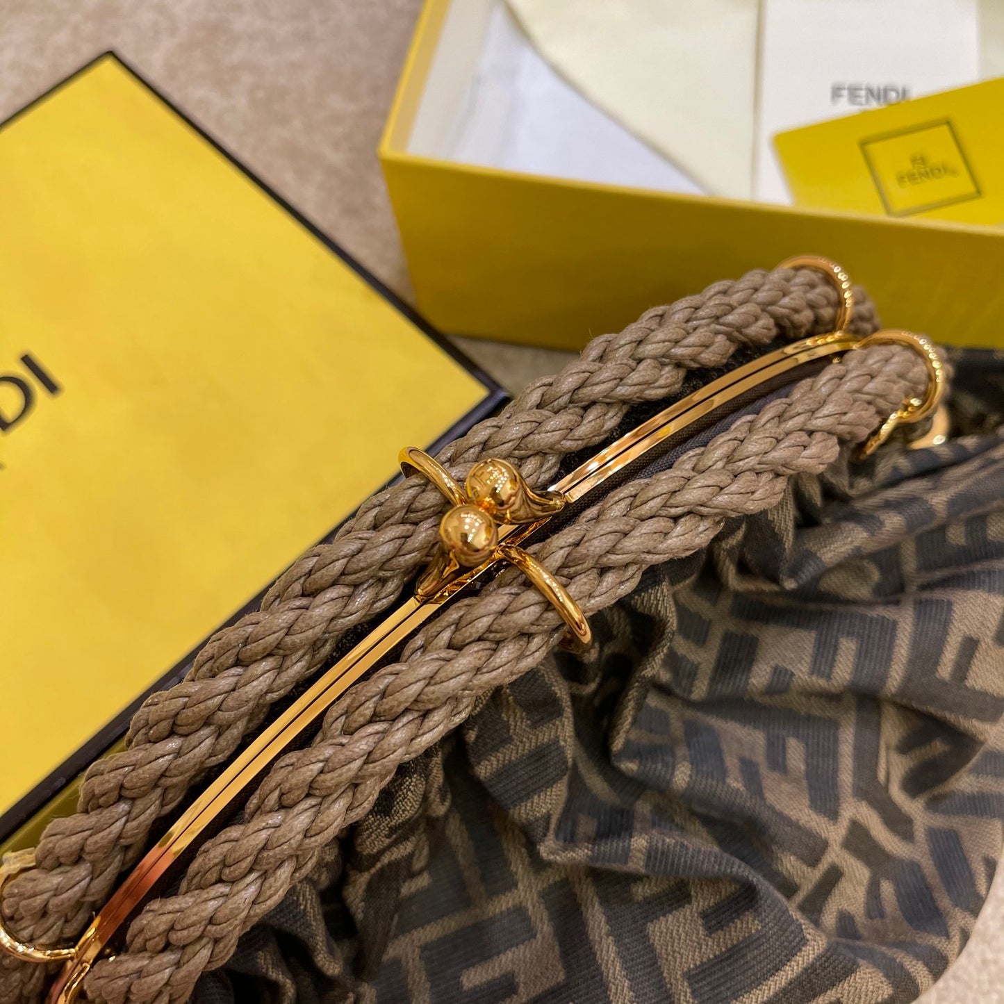 Fendi First Medium FF Fabric Clutch Bag - Brown FF Logo