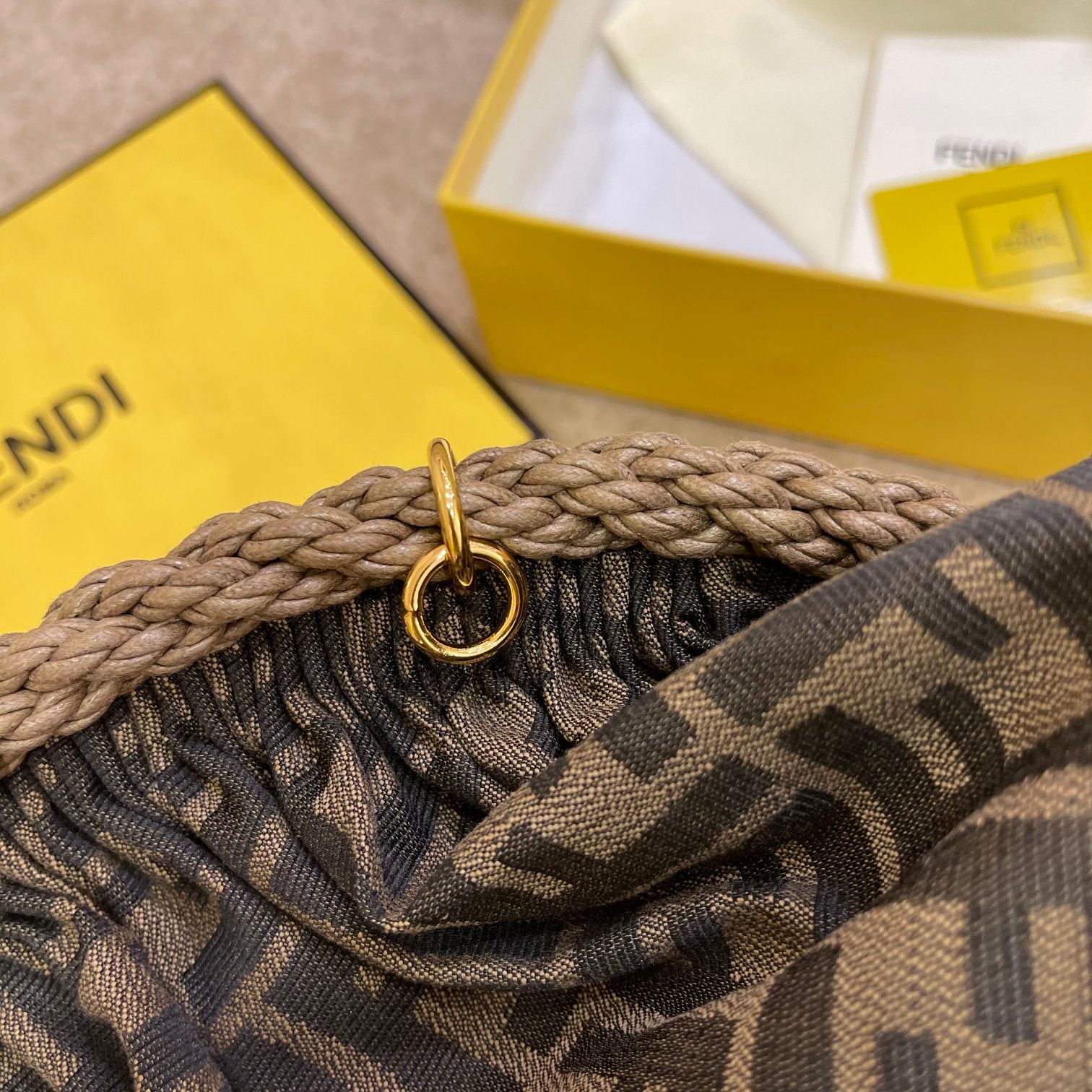 Fendi First Medium FF Fabric Clutch Bag - Brown FF Logo
