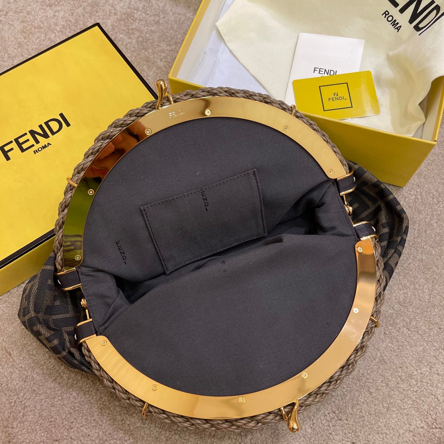 Fendi First Medium FF Fabric Clutch Bag - Brown FF Logo