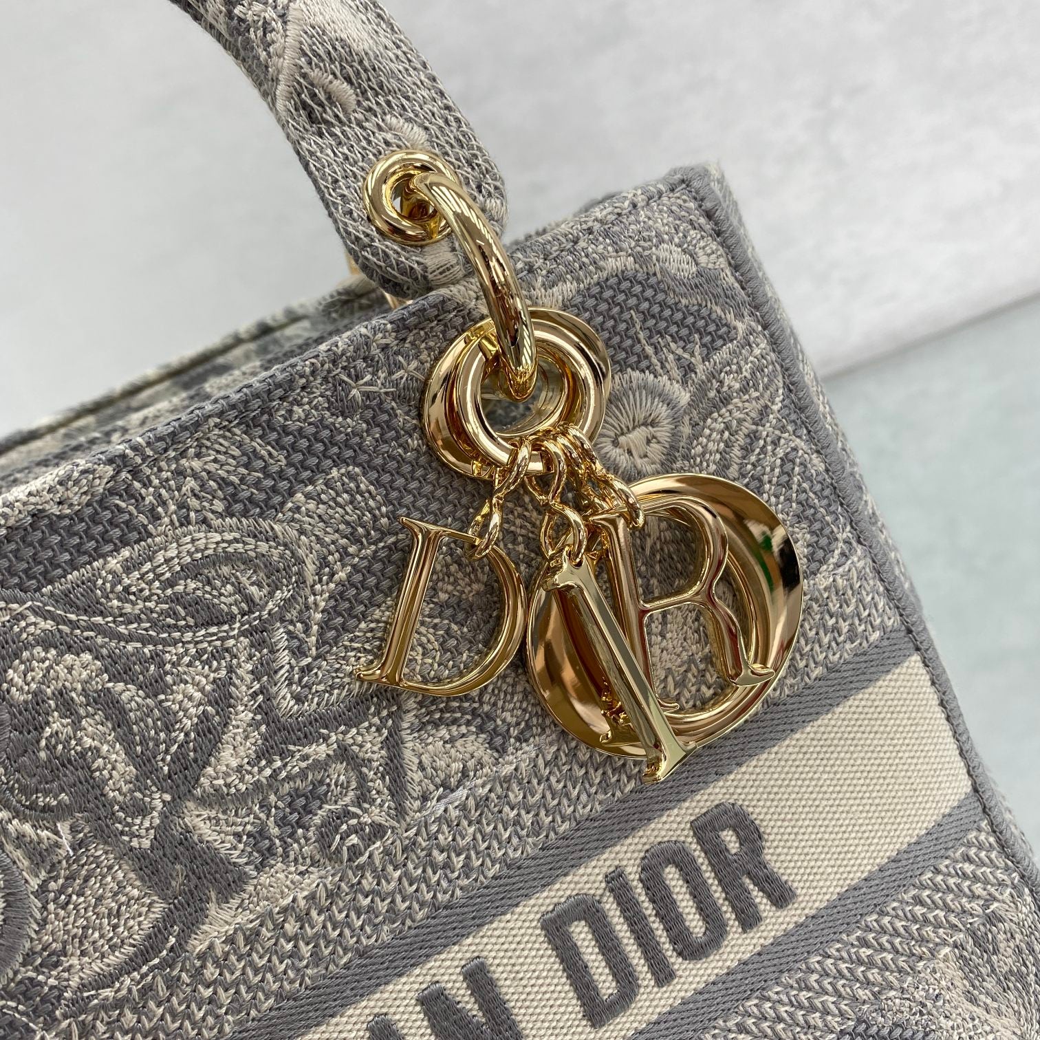 Christian Dior Medium Lady D-Lite Bag - Grey Toile de Jouy Reverse Embroidery