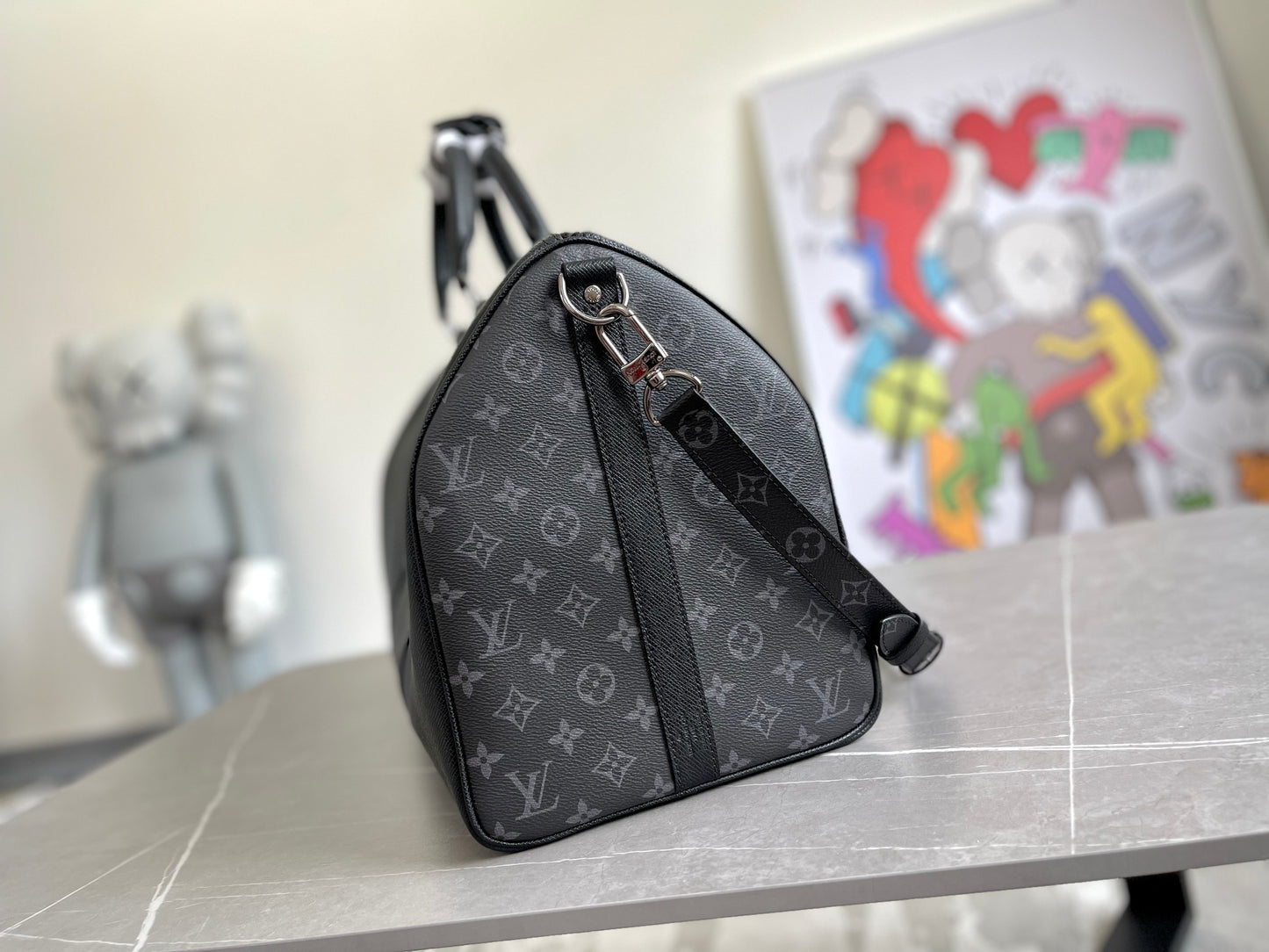 Designer Inspired Men's Monogram Black Duffle Bag - Travel Weekender Luggage