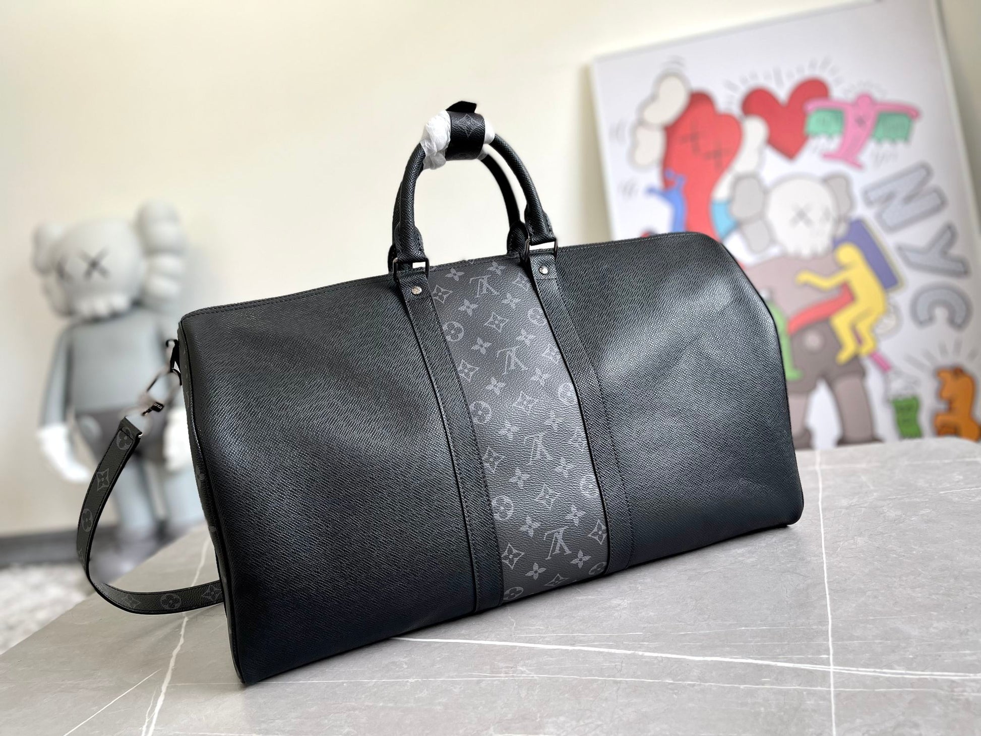 Designer Inspired Men's Monogram Black Duffle Bag - Travel Weekender Luggage