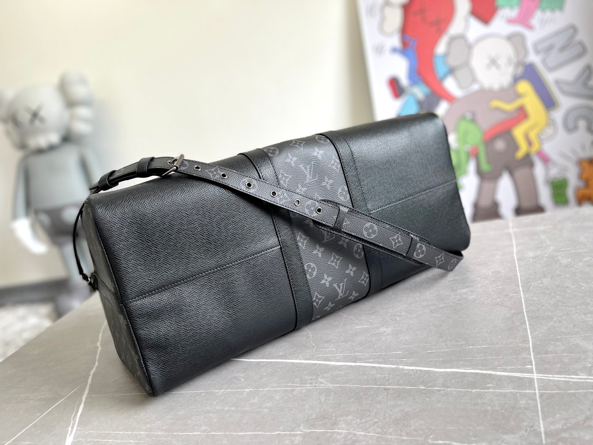 Designer Inspired Men's Monogram Black Duffle Bag - Travel Weekender Luggage