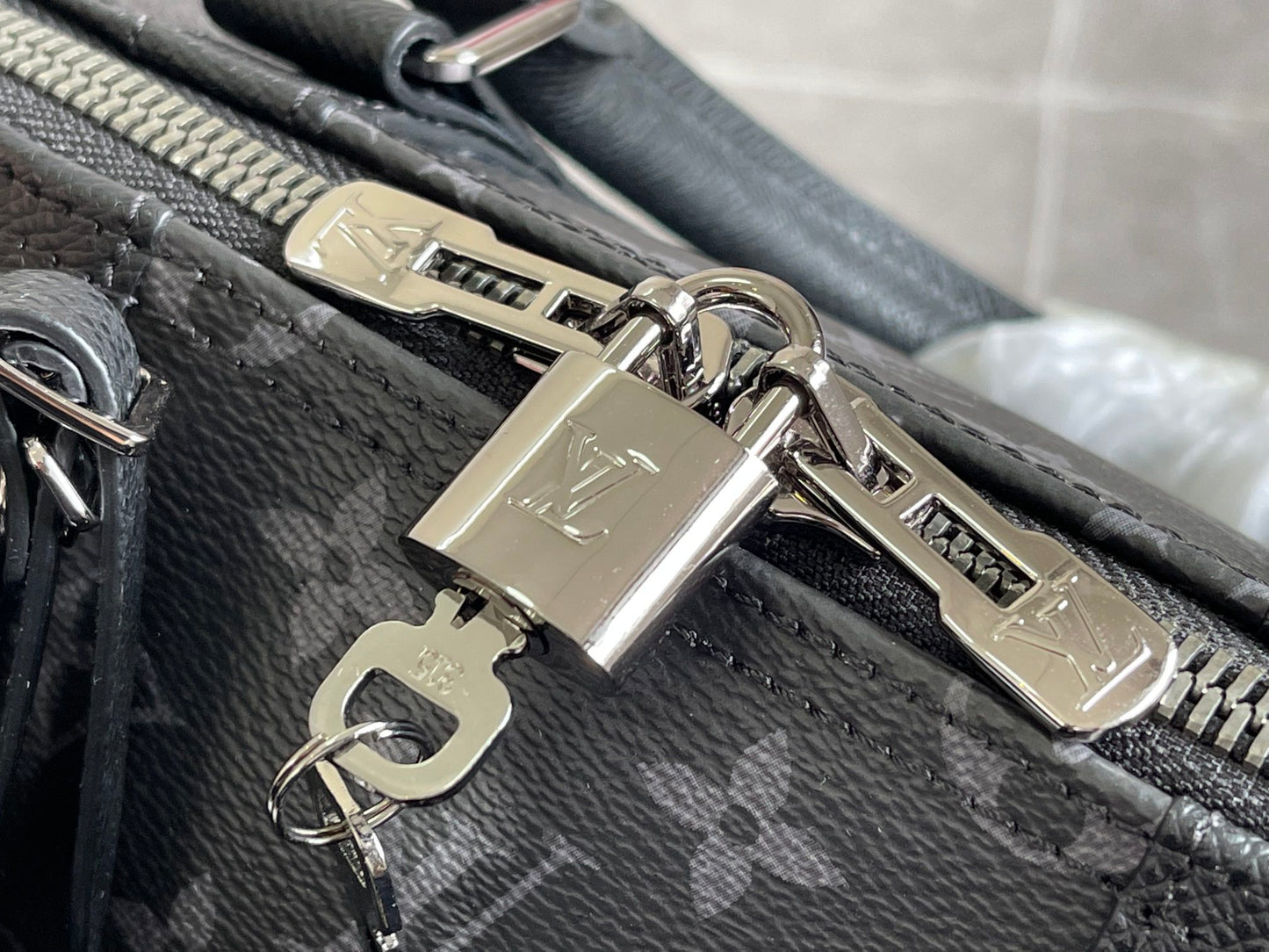 Louis Vuitton Black Monogram Embossed Leather Weekender Travel Duffle Bag