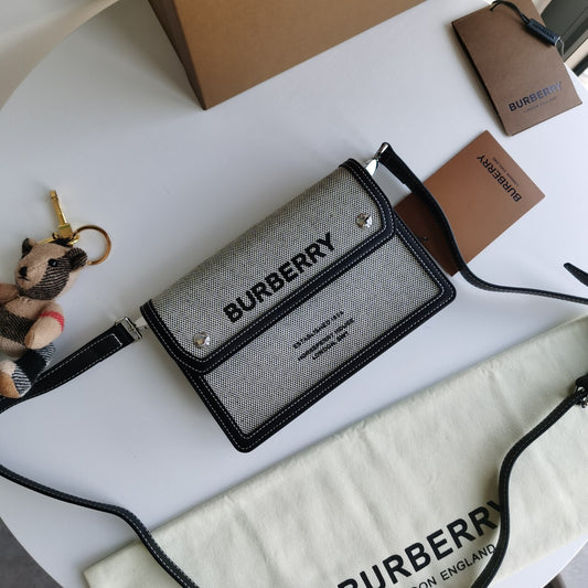Burberry Horseferry Print Canvas and Leather Crossbody Note Bag - Grey/Black