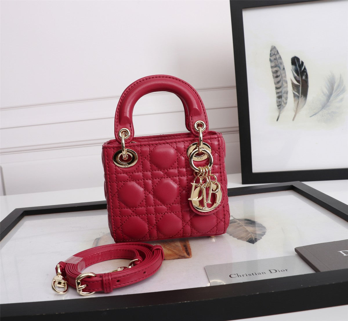Lady Dior Micro Bag - Red Quilted Leather Handbag with Gold-Tone Charms