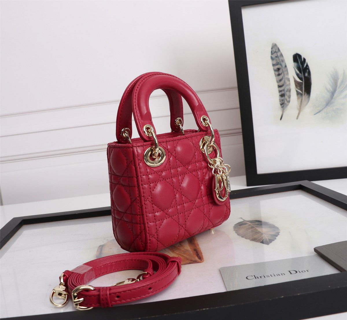 Lady Dior Micro Bag - Red Quilted Leather Handbag with Gold-Tone Charms