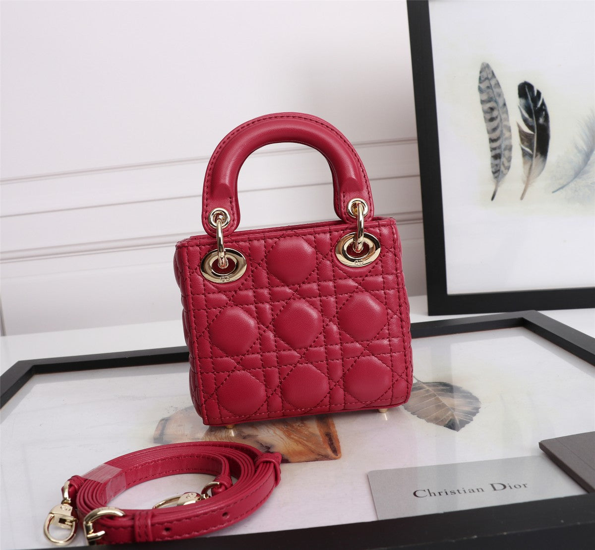 Lady Dior Micro Bag - Red Quilted Leather Handbag with Gold-Tone Charms