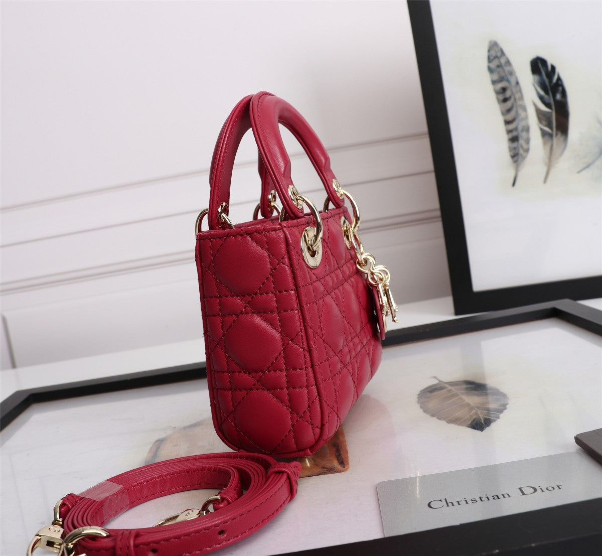 Micro Lady Dior Bag in Cherry Red Cannage Lambskin with Gold-Tone Hardware