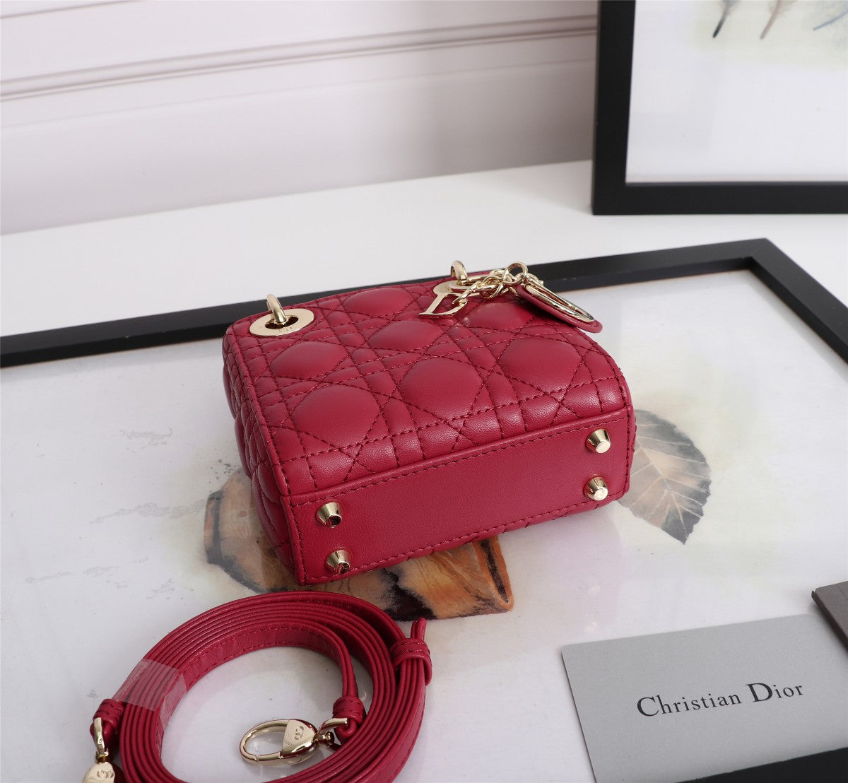 Micro Lady Dior Bag in Cherry Red Cannage Lambskin with Gold-Tone Hardware