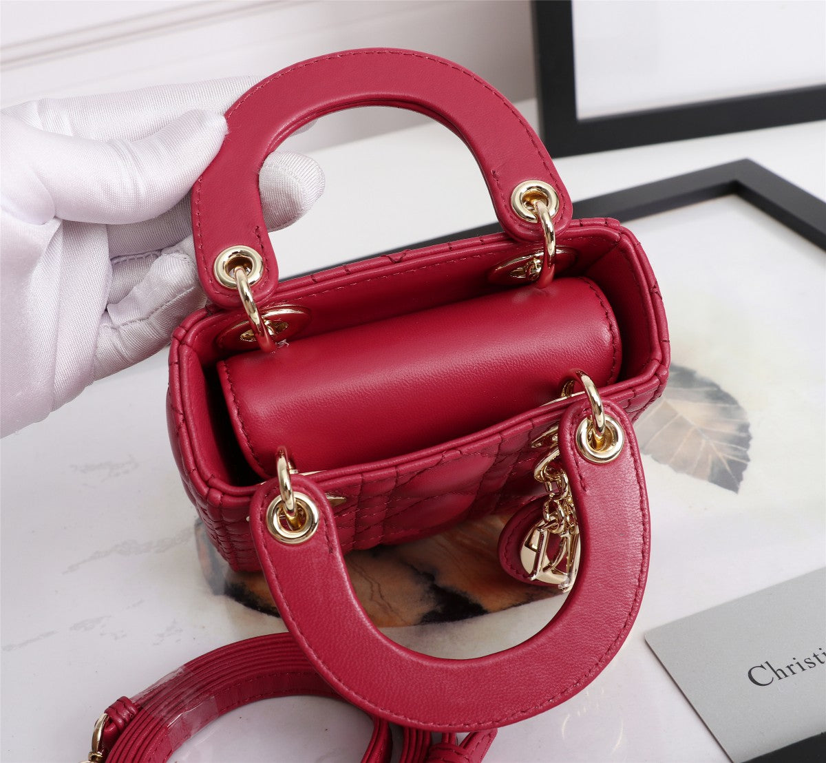 Lady Dior Micro Bag - Red Quilted Leather Handbag with Gold-Tone Charms