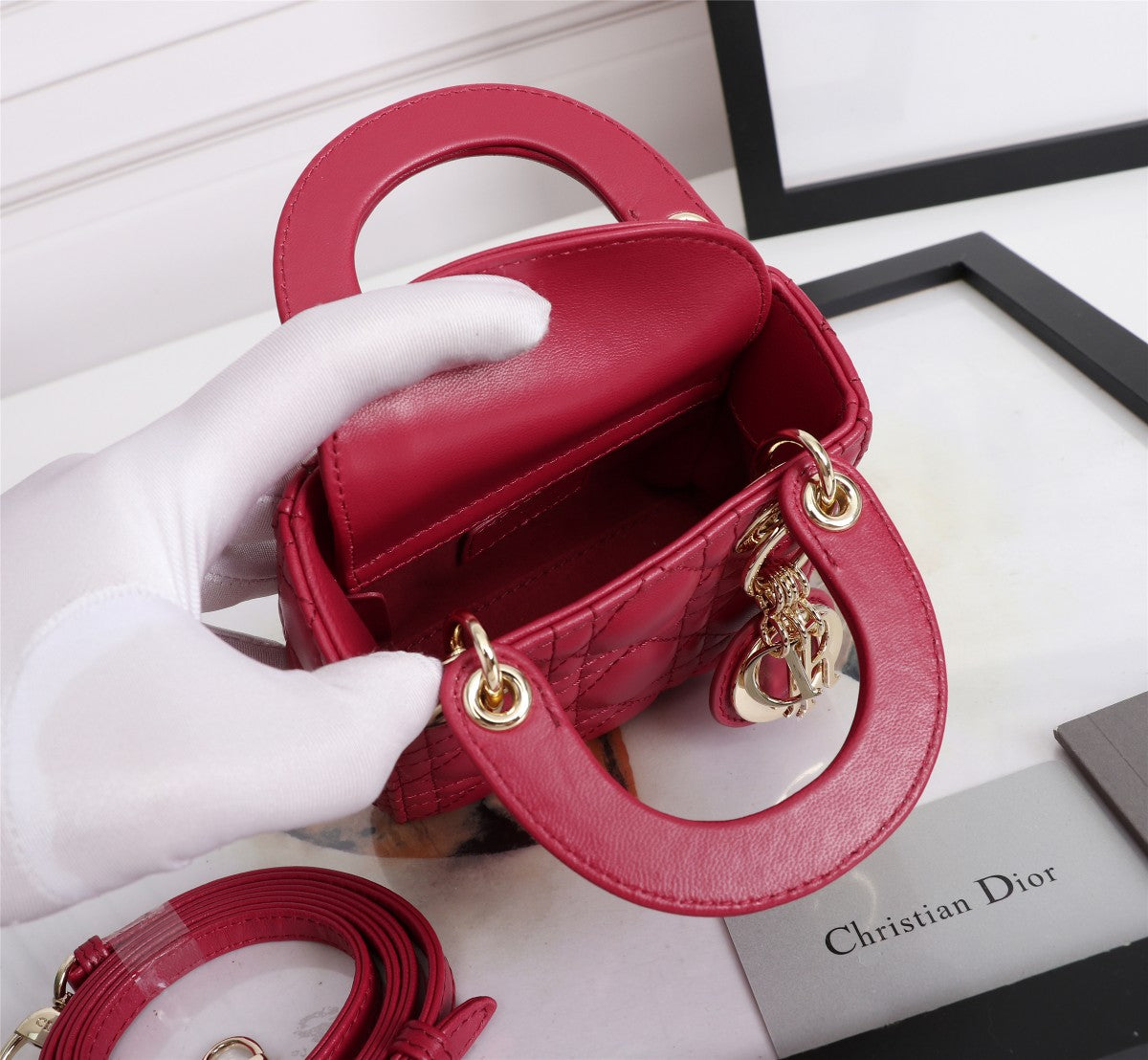 Lady Dior Micro Bag - Red Quilted Leather Handbag with Gold-Tone Charms