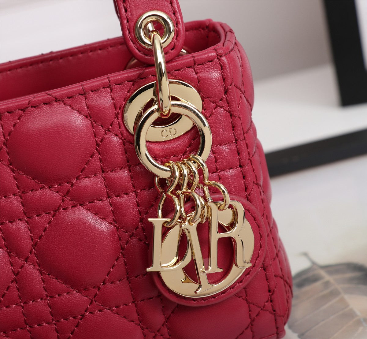 Lady Dior Micro Bag - Red Quilted Leather Handbag with Gold-Tone Charms