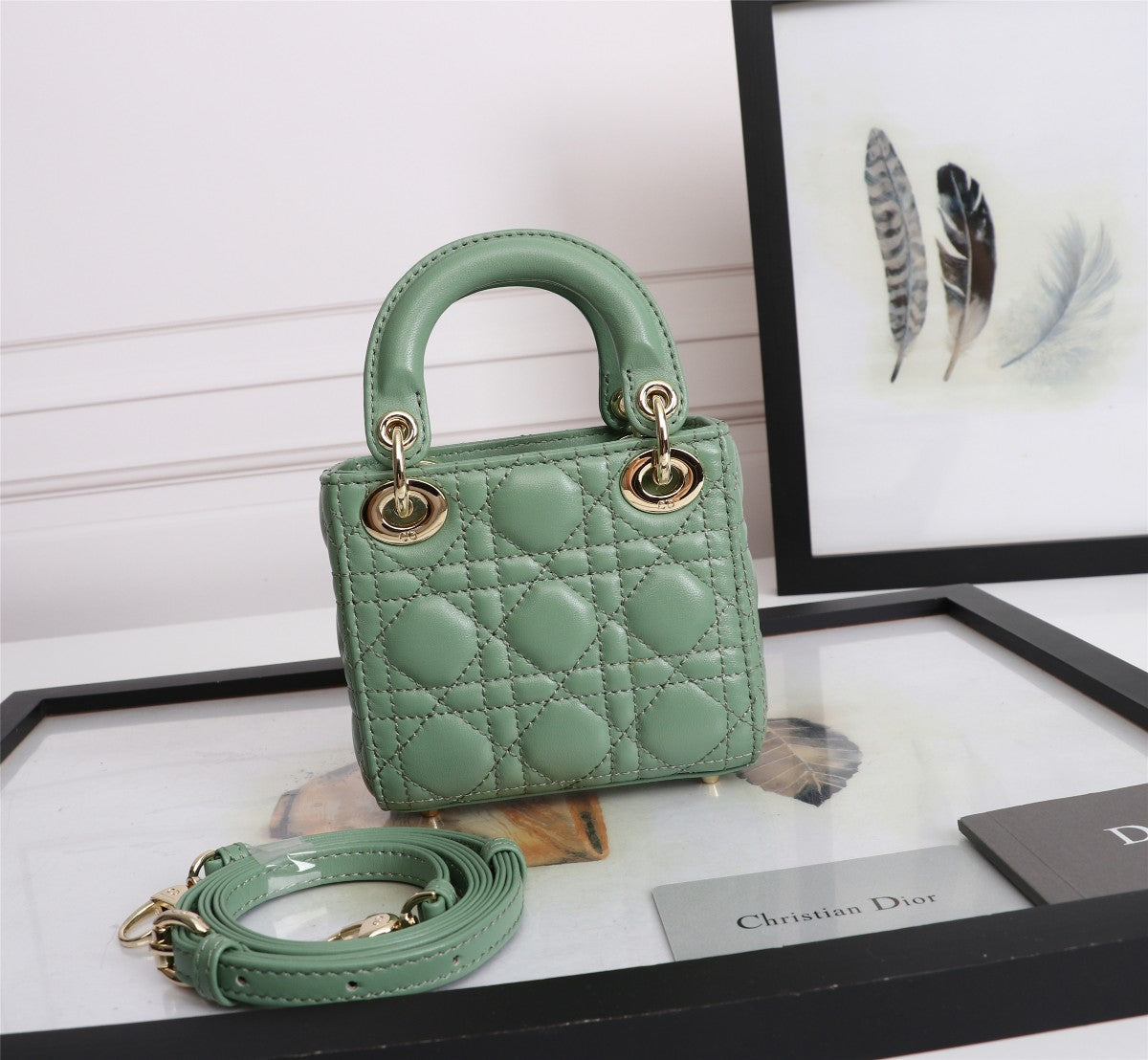 Christian Dior Lady Dior Micro Bag Sage Green Quilted Lambskin