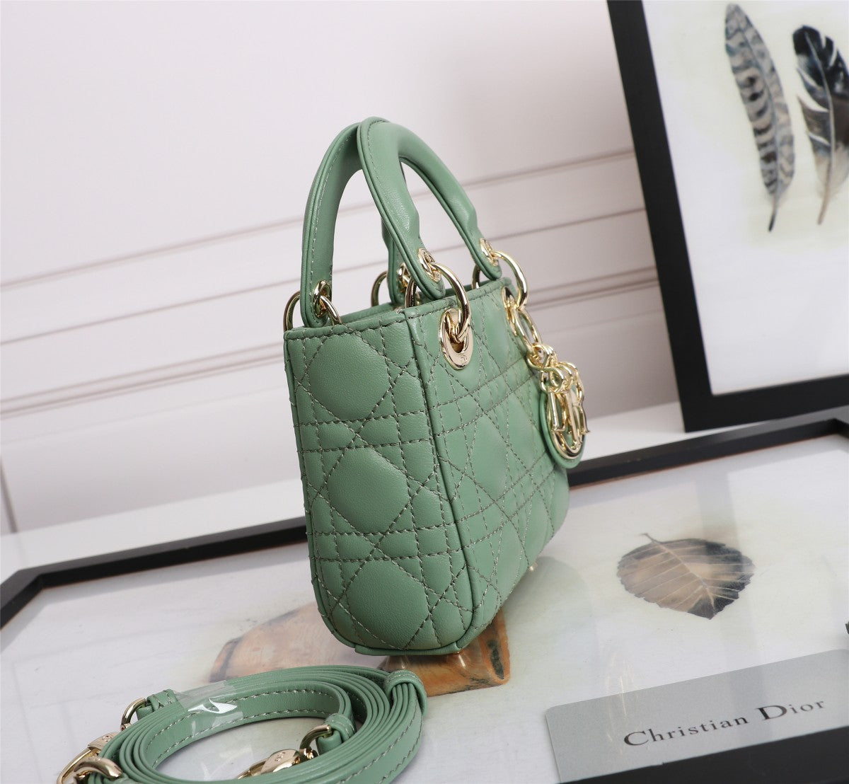 Christian Dior Lady Dior Micro Bag Sage Green Quilted Lambskin