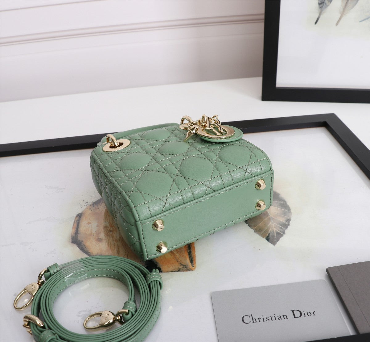 Christian Dior Lady Dior Micro Bag Sage Green Quilted Lambskin