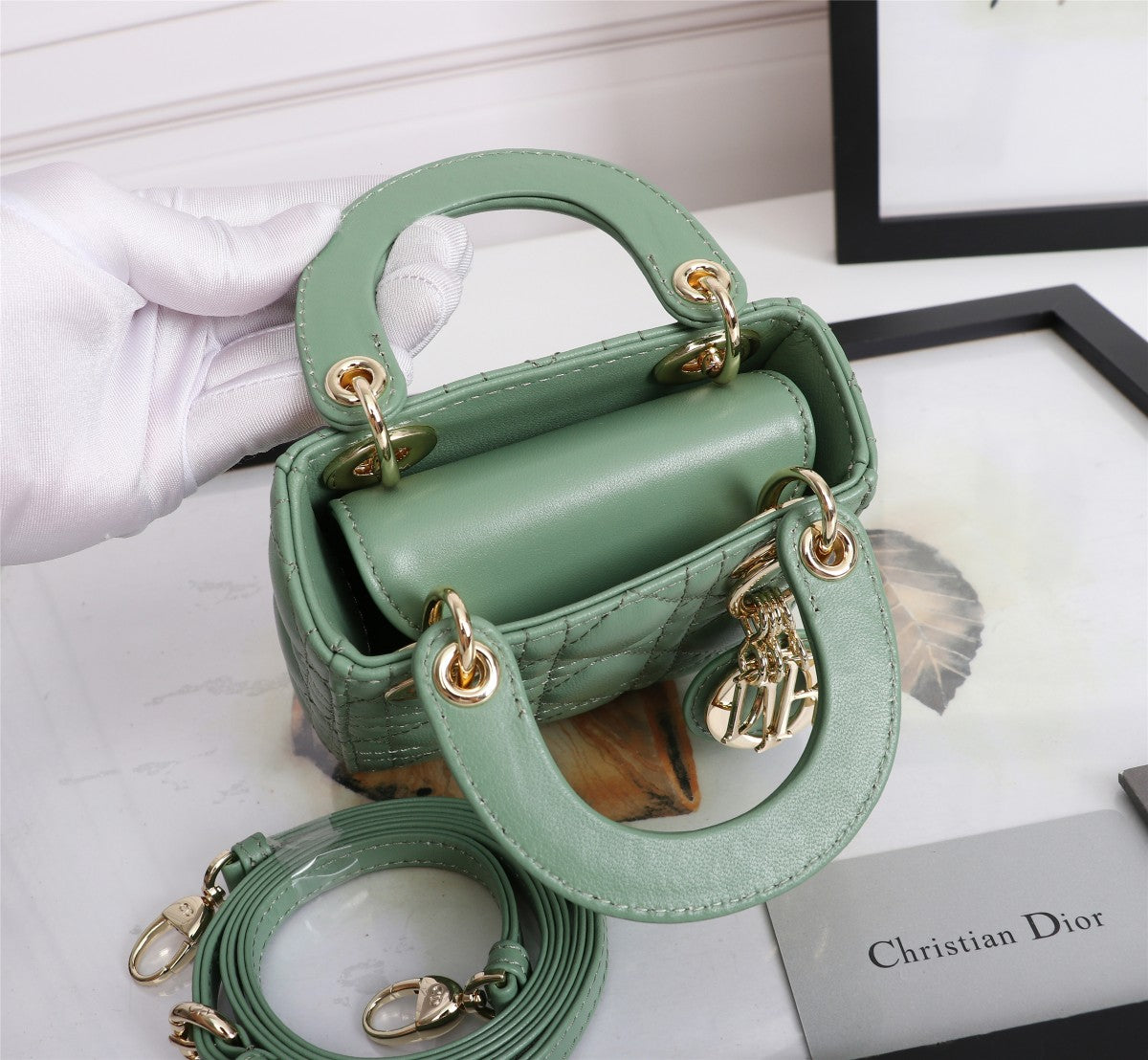 Christian Dior Lady Dior Micro Bag Sage Green Quilted Lambskin
