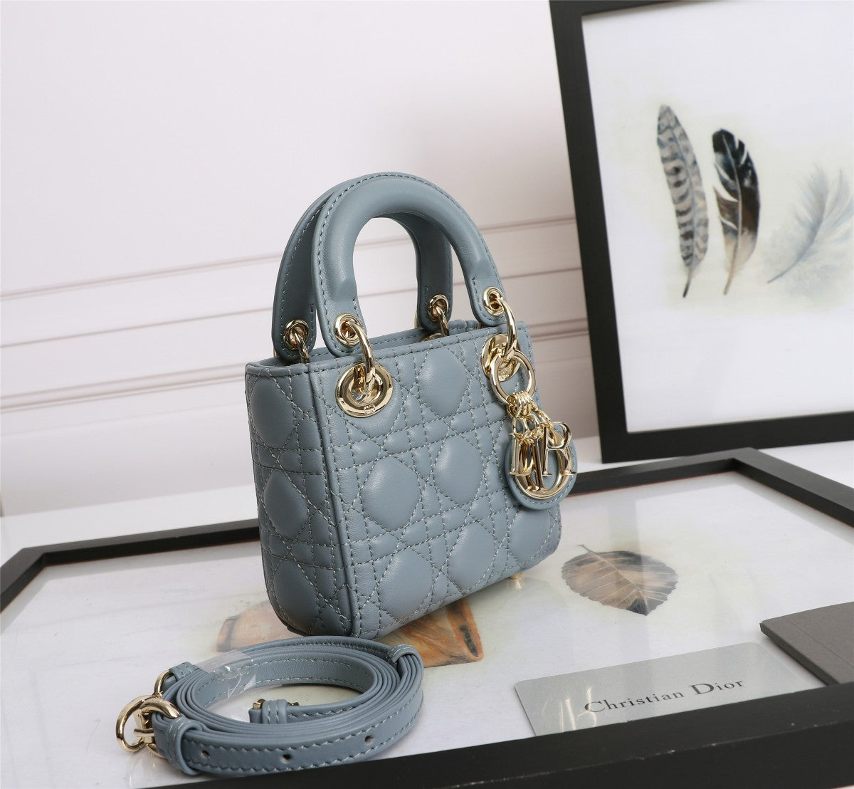 Christian Dior Micro Lady Dior Bag Cloud Blue Cannage Lambskin