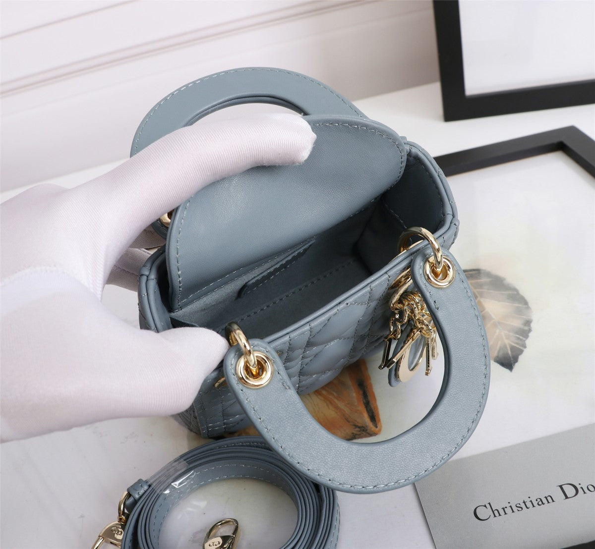 Christian Dior Micro Lady Dior Bag Cloud Blue Cannage Lambskin