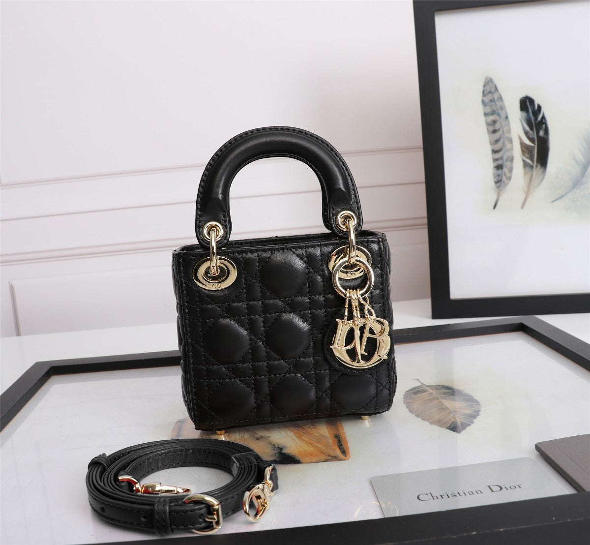 Christian Dior Lady Dior Micro Bag Black Lambskin Cannage with Gold Hardware