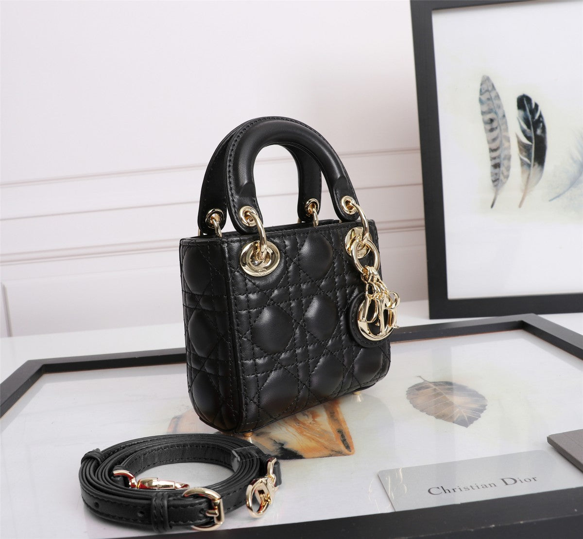 Lady Dior Micro Bag - Black Cannage Lambskin with Gold-Finish Metal
