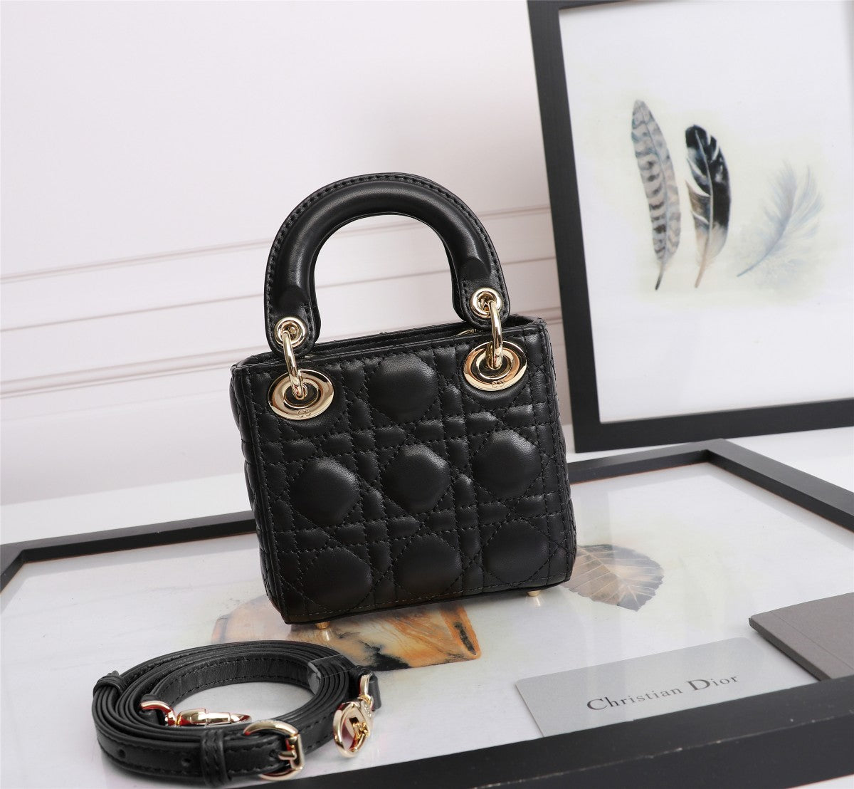 Lady Dior Micro Bag - Black Cannage Lambskin with Gold-Finish Metal