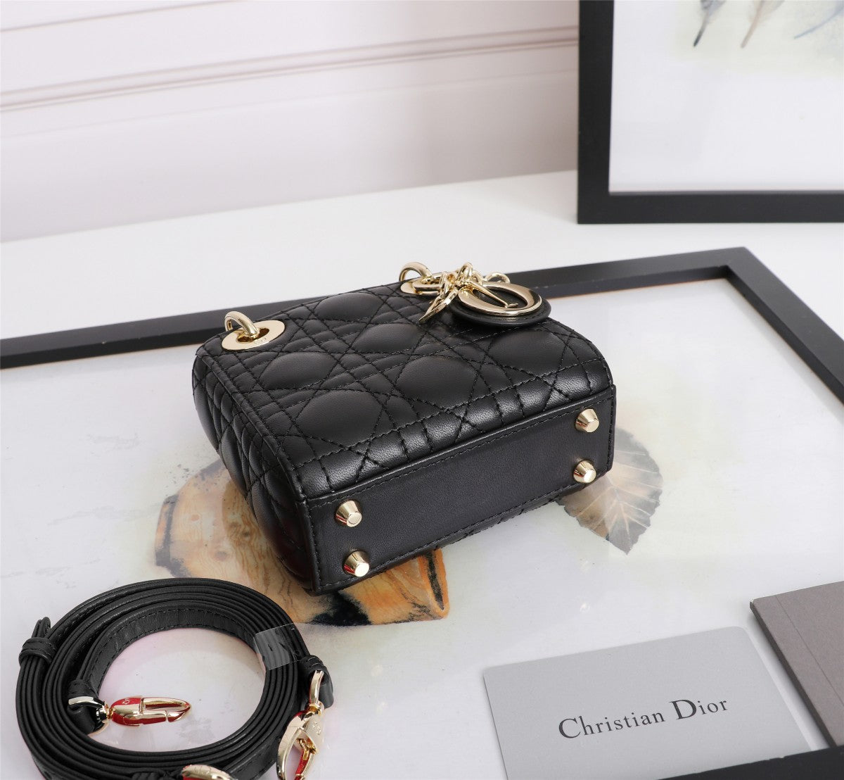 Christian Dior Lady Dior Micro Bag Black Lambskin Cannage with Gold Hardware