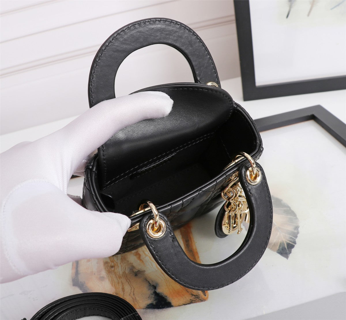 Lady Dior Micro Bag - Black Cannage Lambskin with Gold-Finish Metal