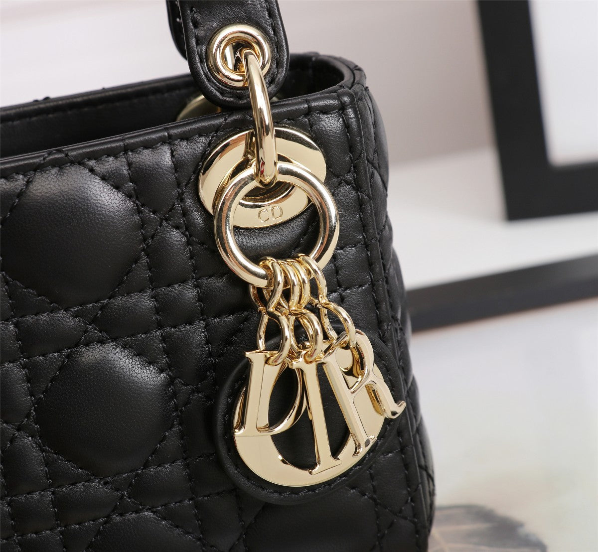 Christian Dior Lady Dior Micro Bag Black Lambskin Cannage with Gold Hardware