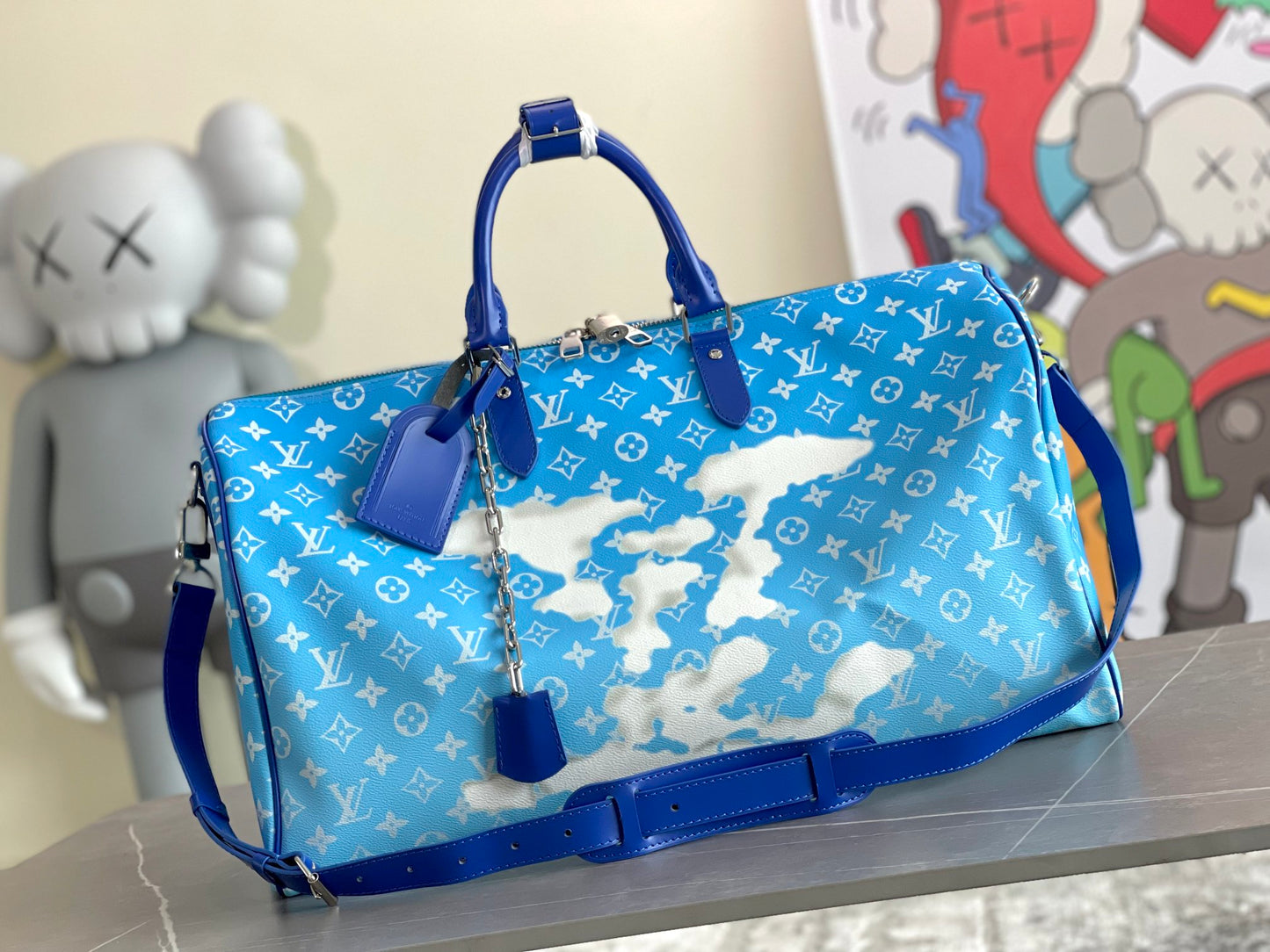 Louis Vuitton Monogram Clouds Keepall Bandouliere 50 Blue