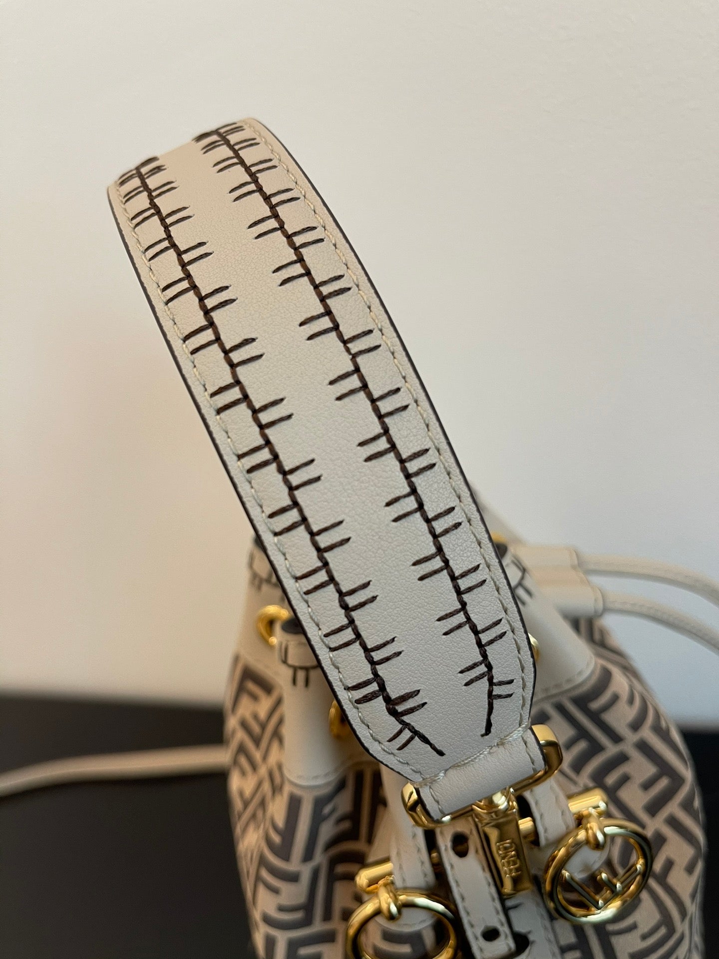 Fendi Mon Tresor Small FF Logo Canvas Bucket Bag - Grey/Beige