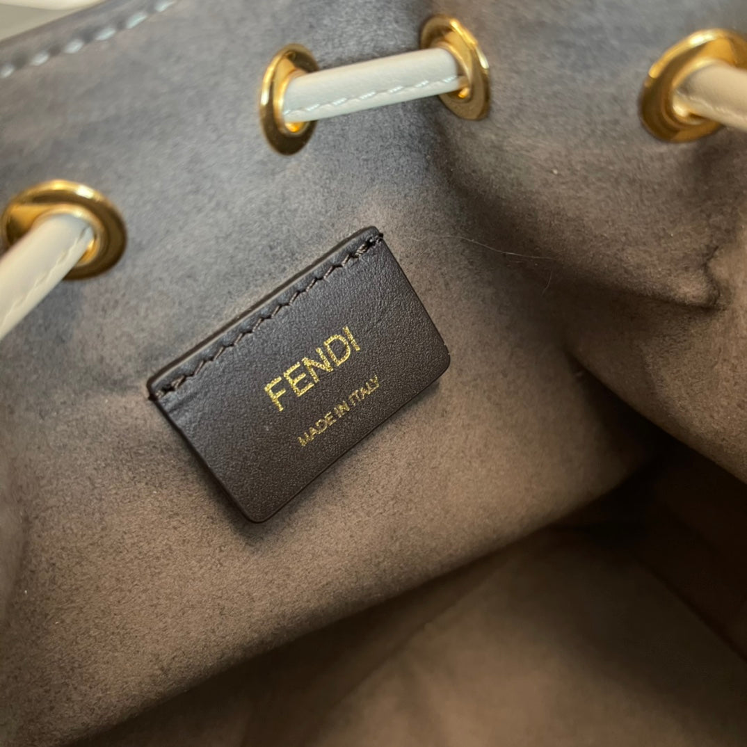 Fendi Mon Tresor Small FF Logo Canvas Bucket Bag - Grey/Beige