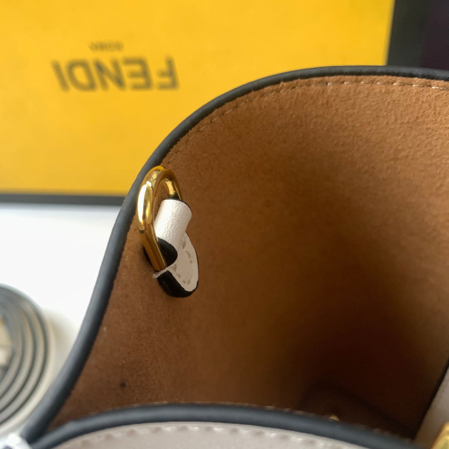 Fendi White Leather Handbag with Gold-Tone FF Logo Buckle