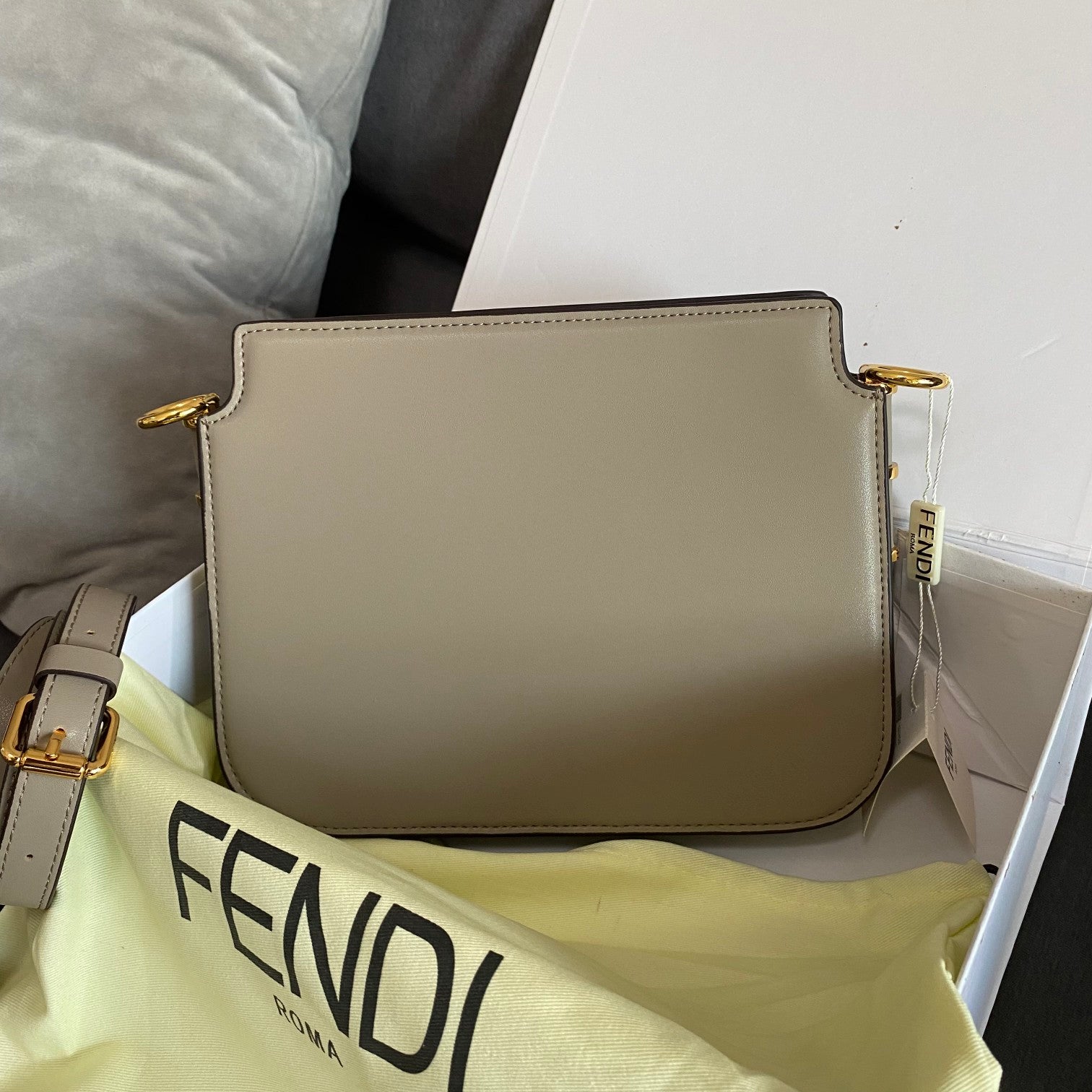 Fendi Touch Leather Shoulder Bag in Dove Grey