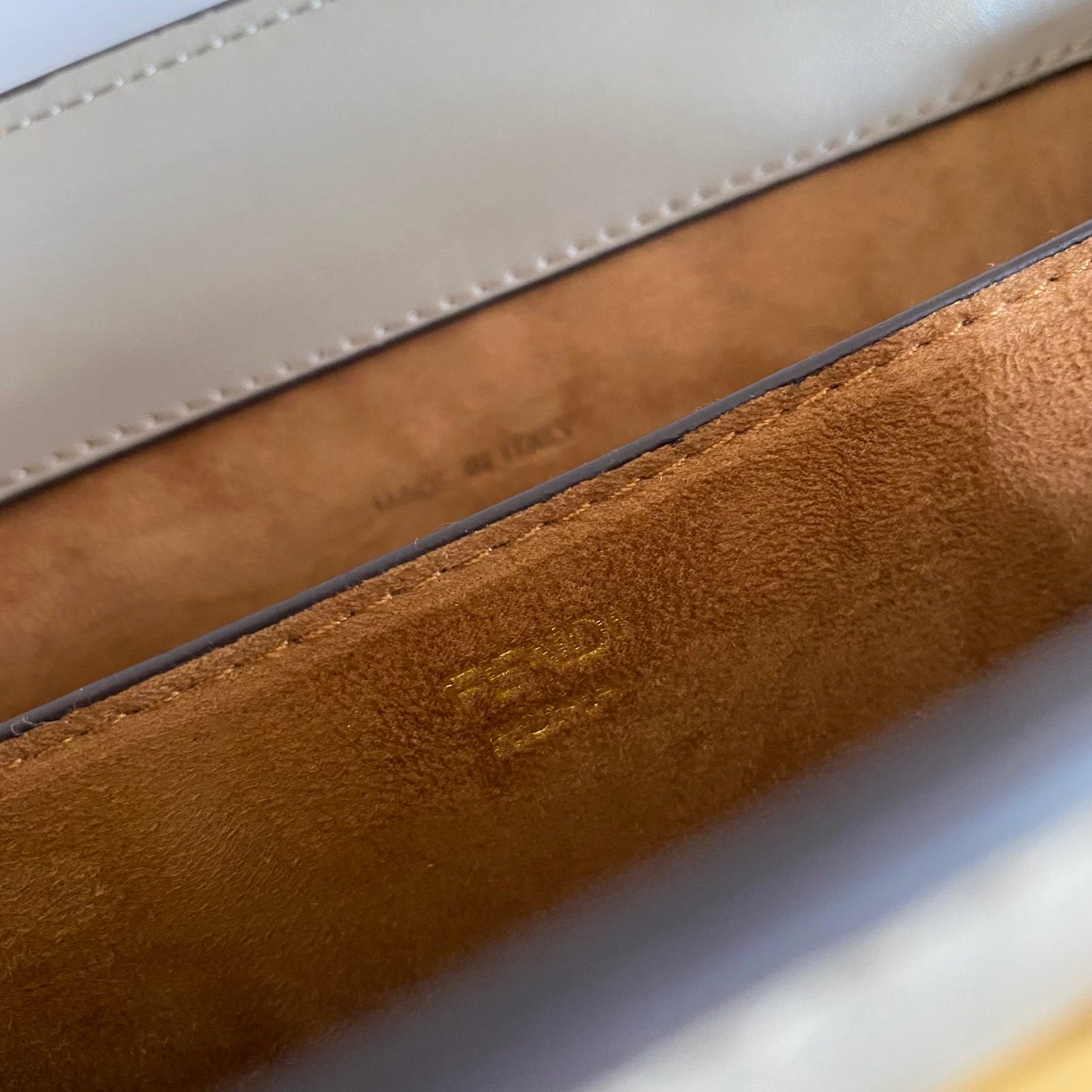 Fendi Grey Leather Shoulder Bag with Gold-Tone Hardware