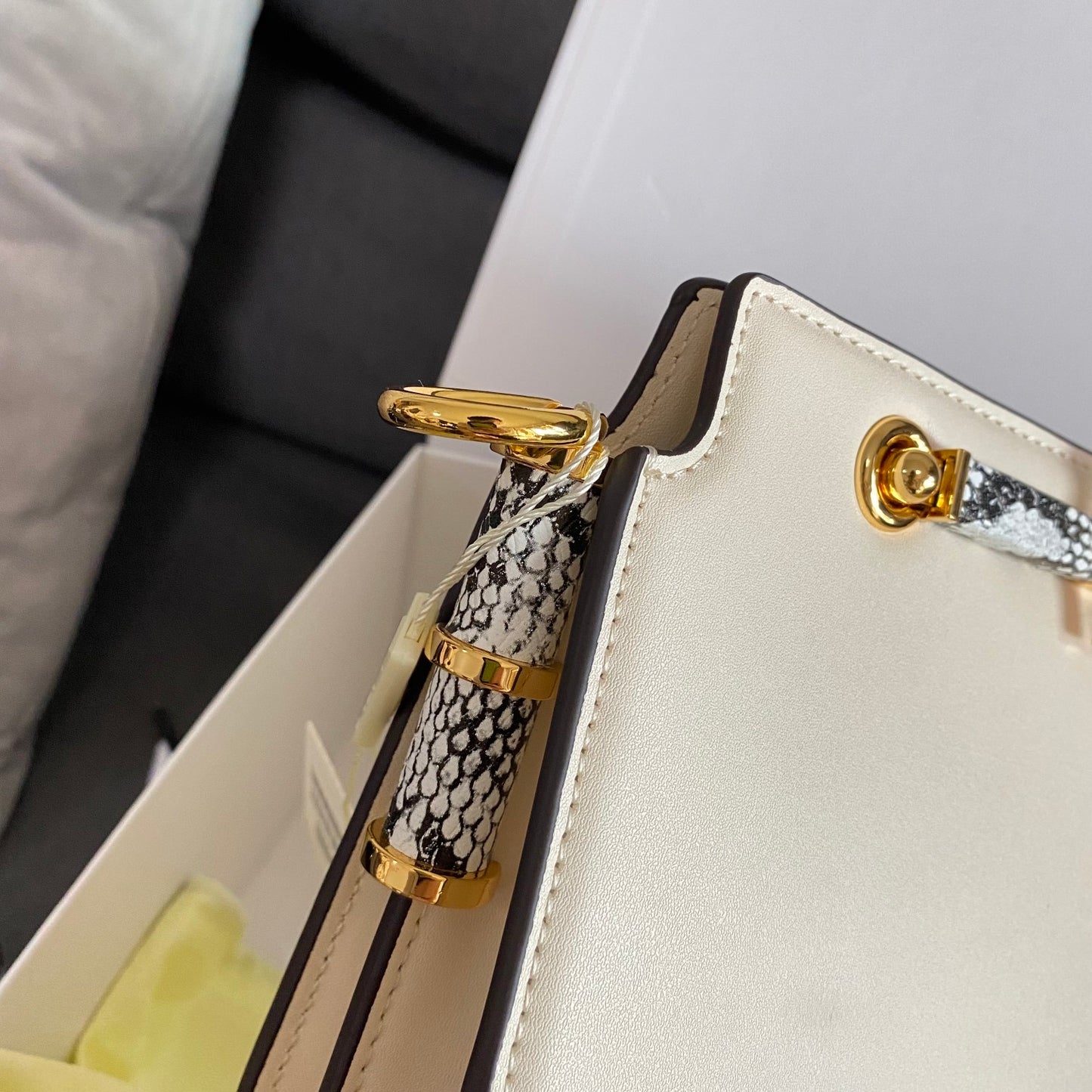 Fendi Kan U White Leather Shoulder Bag with Python-Effect Detail