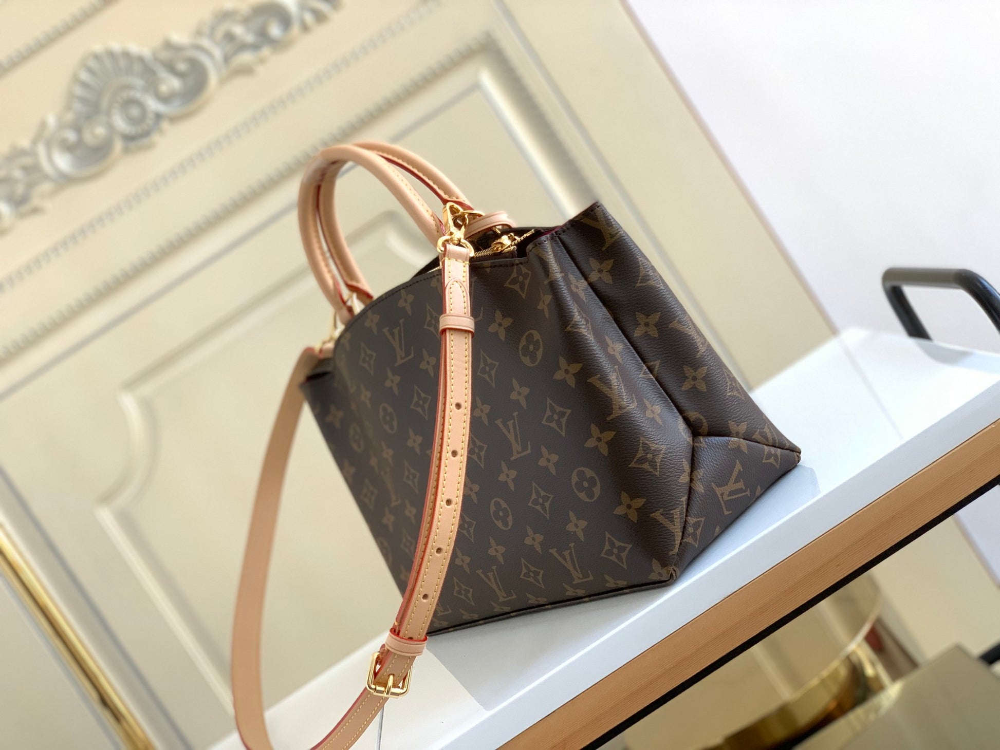 Louis Vuitton Brown Monogram Pattern Satchel Bag with Pink Leather Trim