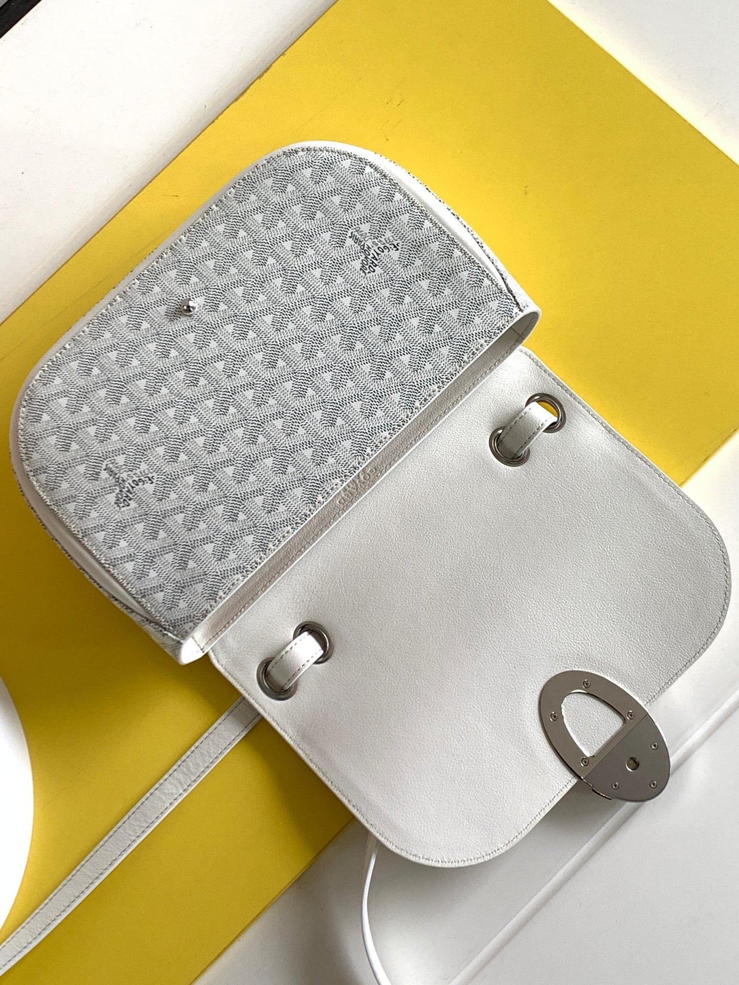 Gogy Elegant White Leather and Grey Patterned Crossbody Shoulder Bag